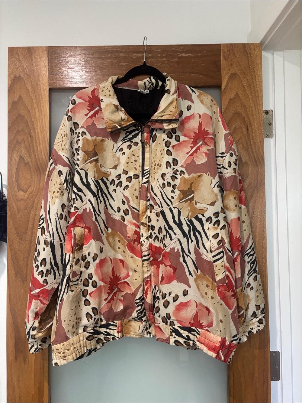 Fuda International Silk Leopard-Print Floral Women's Bomber Jacket